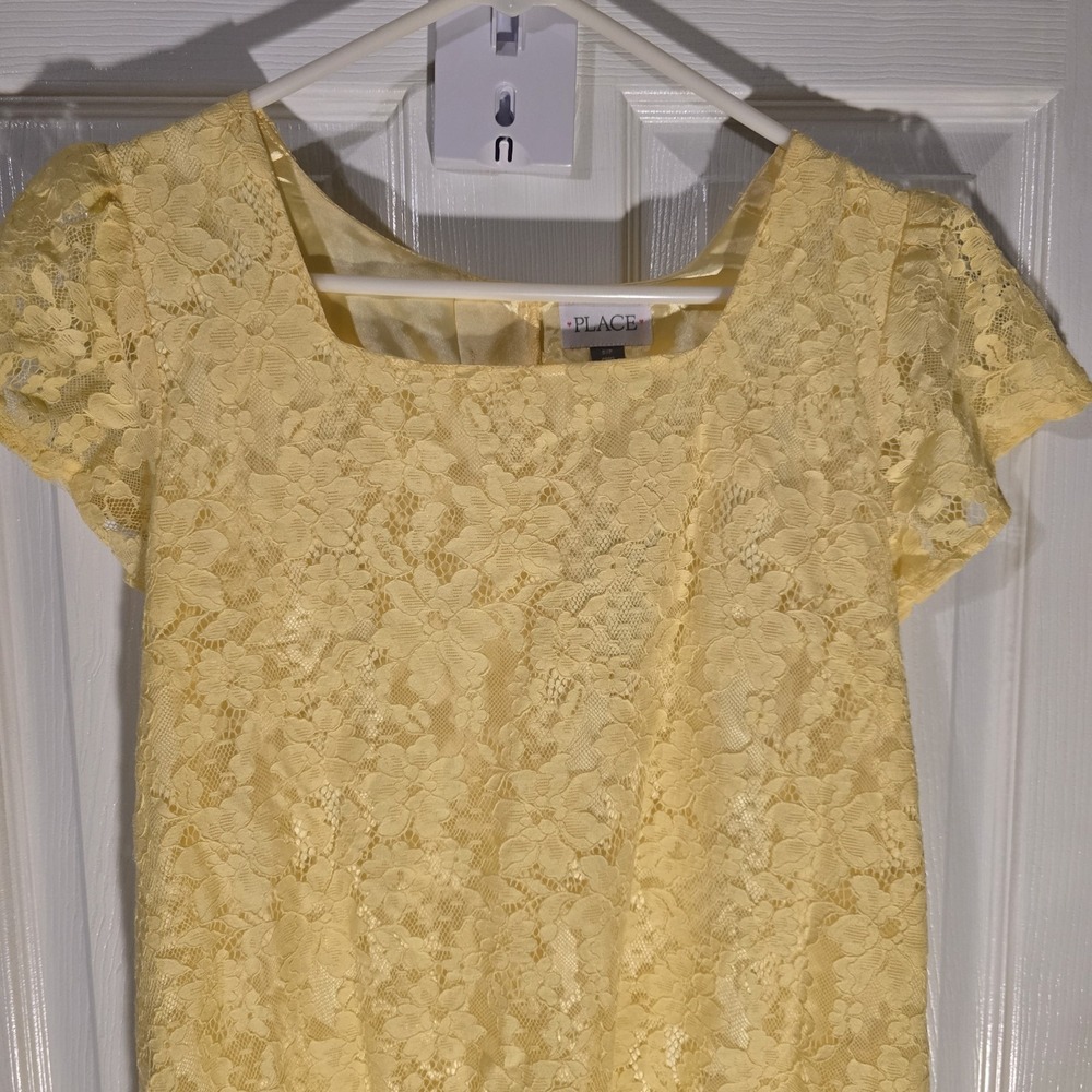 Children's Place Yellow Floral Lace Shift Dress Short Sleeve Sun Valley S/P NWT - Picture 2 of 5